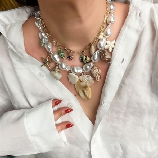 Marka Model İncili Deniz Kabuğu Charm Kolye