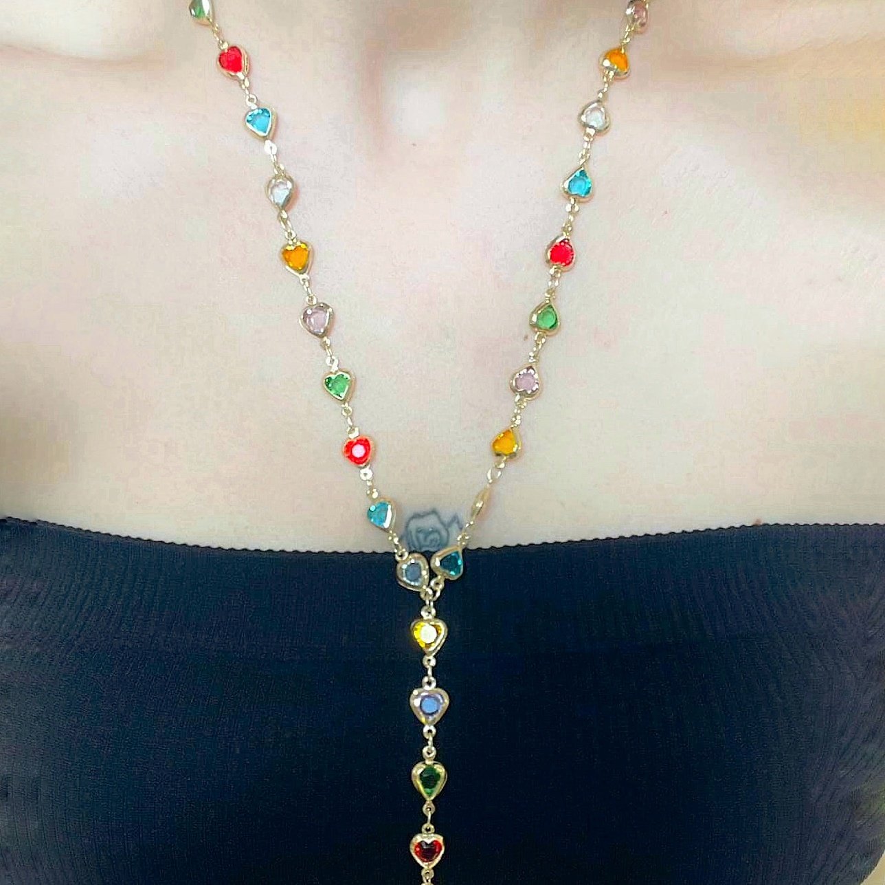 14K Altın Kaplama Renkli Kalp Y Kolye