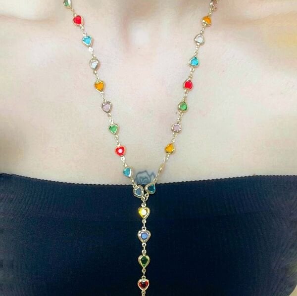 14K Altın Kaplama Renkli Kalp Y Kolye