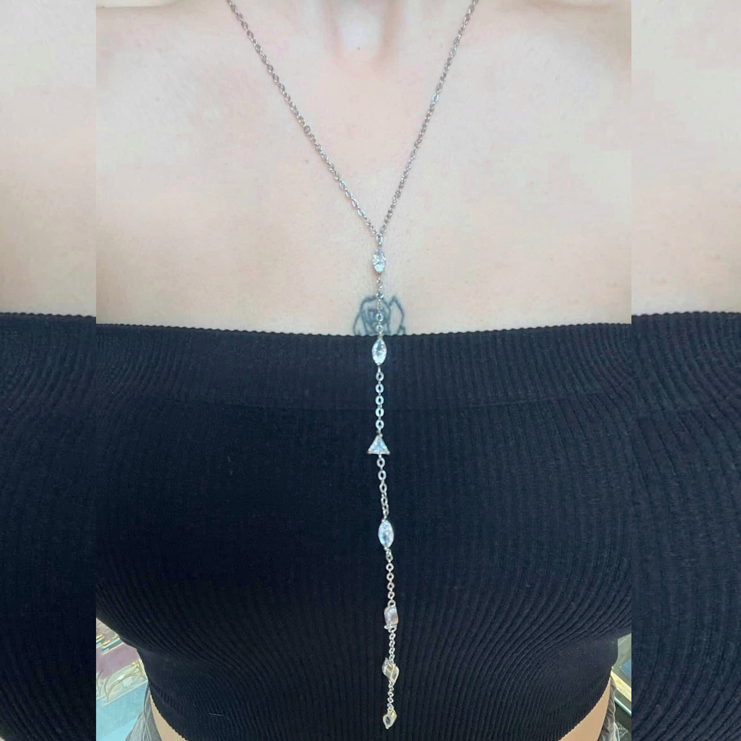 Çelik Silver Baget Taşlı Y Kolye