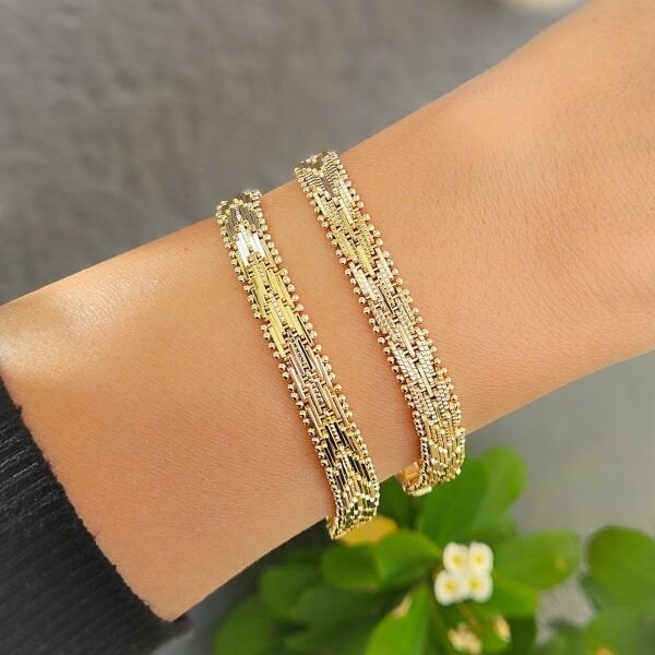 Altın Kaplama İnce Hasır V Model Bileklik