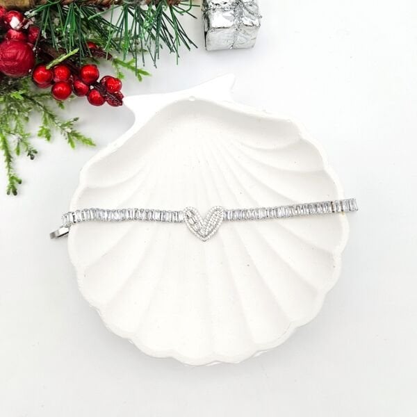 Çelik Kalp Baget Taşlı Silver Bileklik