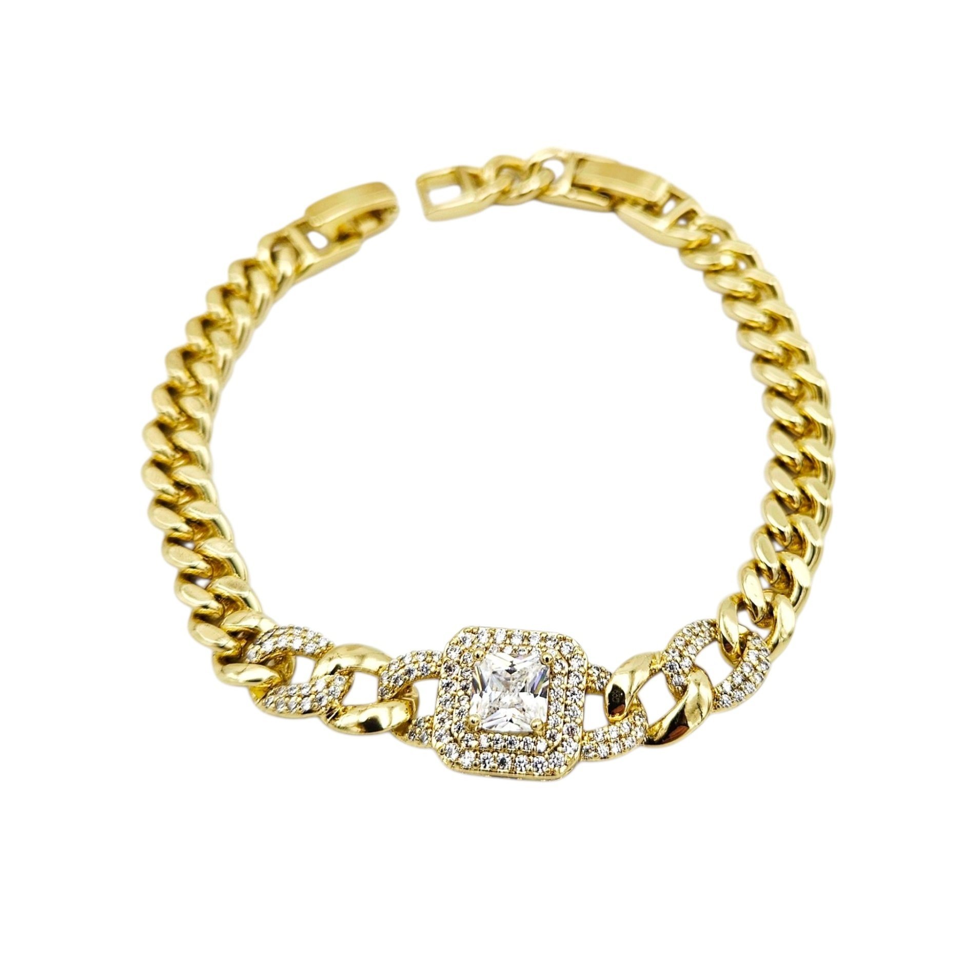 Altın Kaplama 14K Ortası Kare Baget Taşlı Gold Bileklik