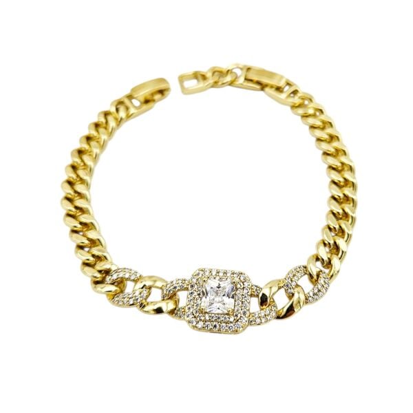 Altın Kaplama 14K Ortası Kare Baget Taşlı Gold Bileklik