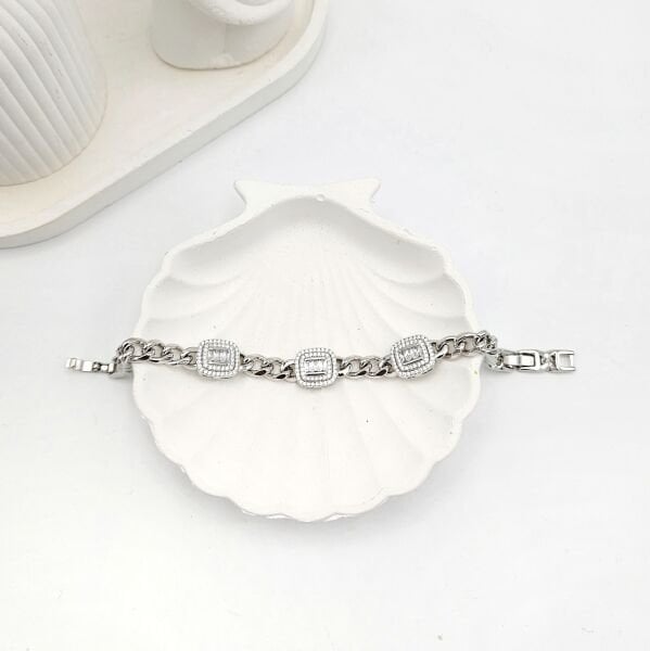 Özel Seri Kare Baget Taşlı Silver Bileklik