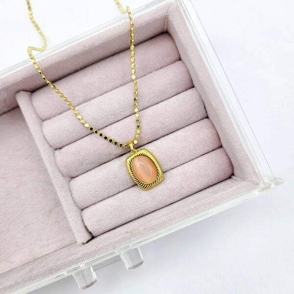 Çelik 14K Pembe Sedef Uçlu Ezme Pul Kolye 60cm