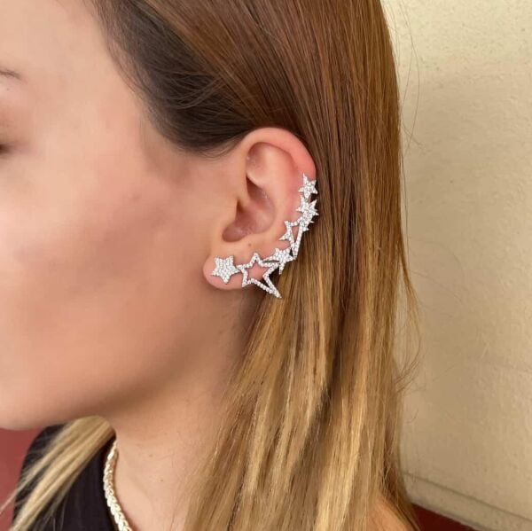 Altın Kaplama Yıldızlı Kıkırdak Küpe Seti