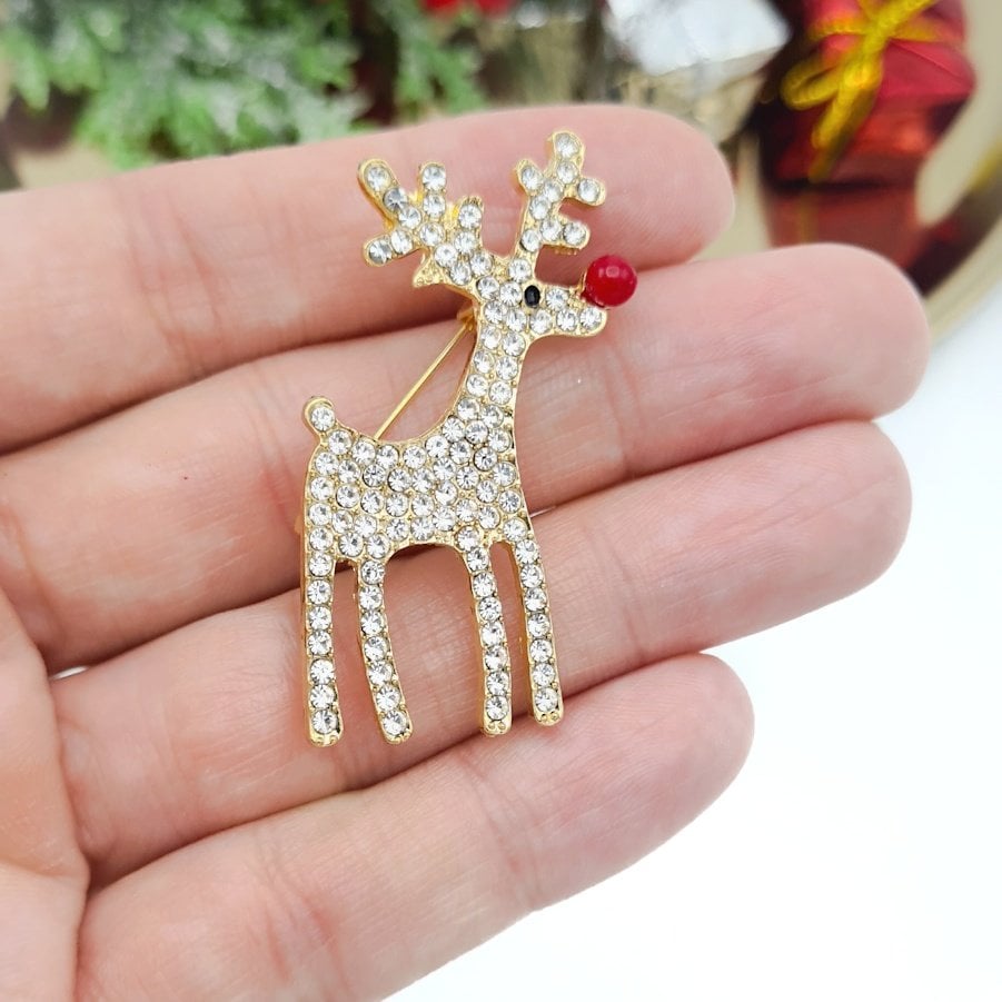 Yeni Yıl Taşlı Geyik Broş