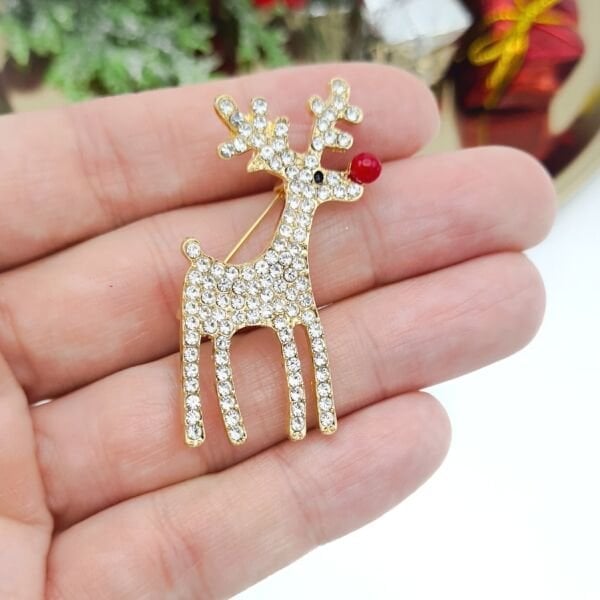 Yeni Yıl Taşlı Geyik Broş