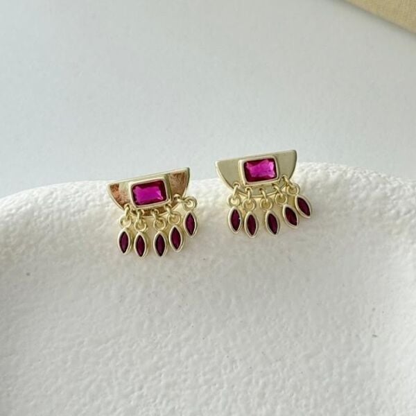 Fuşya Sallantılı Yelpaze Küpe