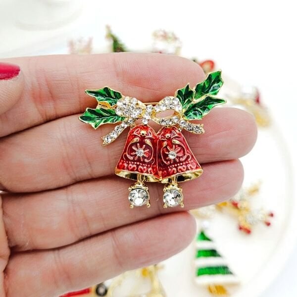 Kristal Taşlı Sallantılı Çan Broş