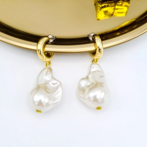 Barok İncili Minimal Halka Küpe