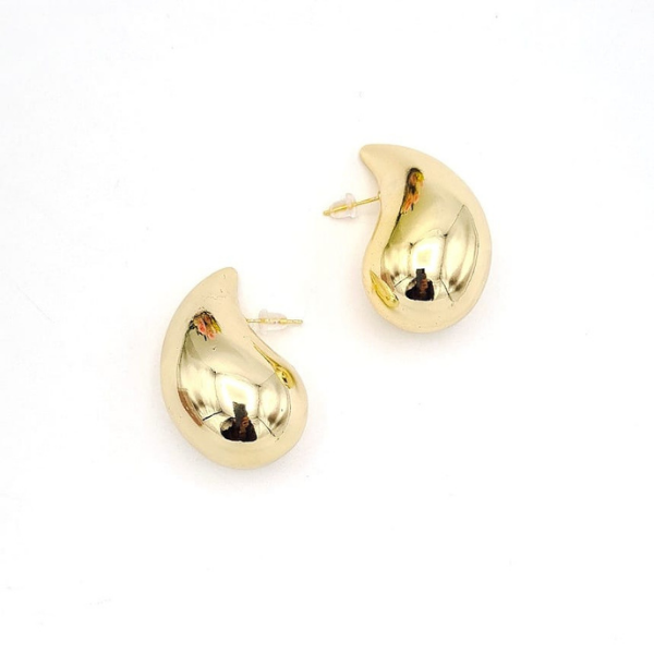 ﻿Orta Boy Bombeli Plaka Damla Model Gold Küpe