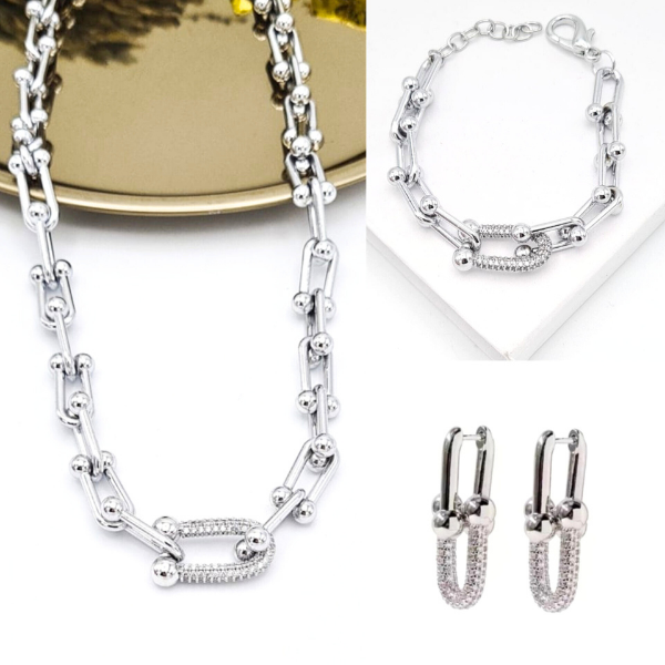 Özel Seri Zirkon Tiff Küpe & Kolye & Bileklik Kombin