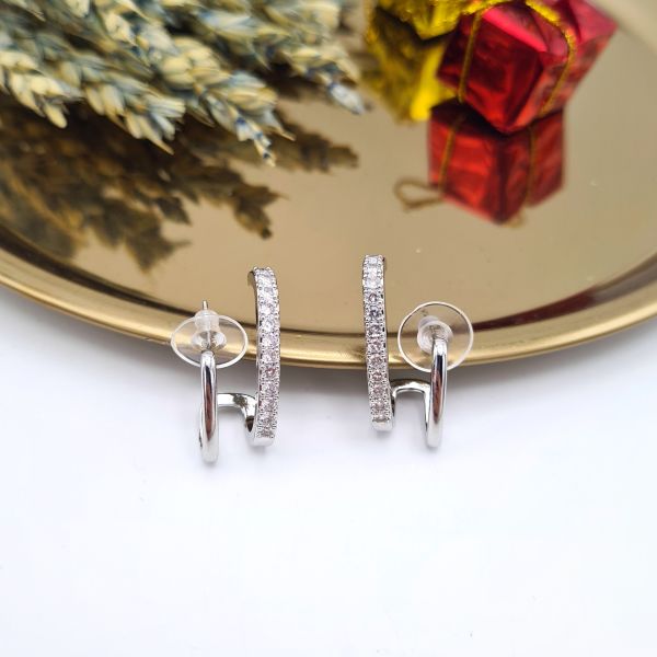 Vip Özel Seri Zirkon Taşlı İkili Görünümlü Tasarım Silver Küpe