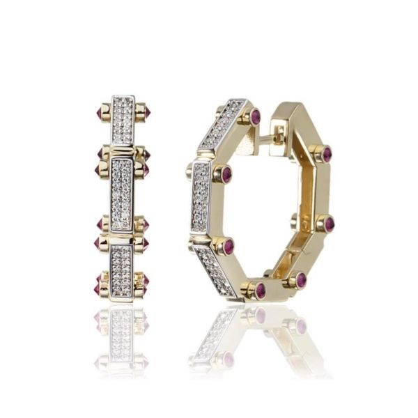 Kenarları Fuşya Taşlı Geometrik Serenay Küpe 3cm