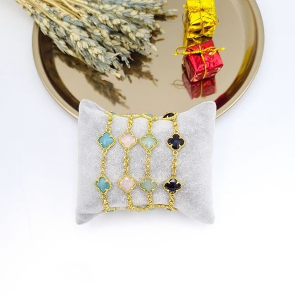 Çelik Cam Boncuklu İthal Marka Yonca Bileklik