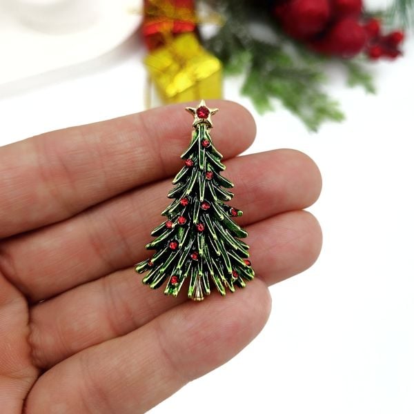 Yeni Yıl Taşlı Ağaç Broş