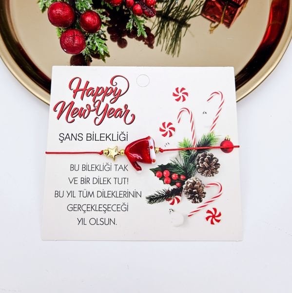 Murano Yeni Yıl Şans Bilekliği Kırmızı Şapka