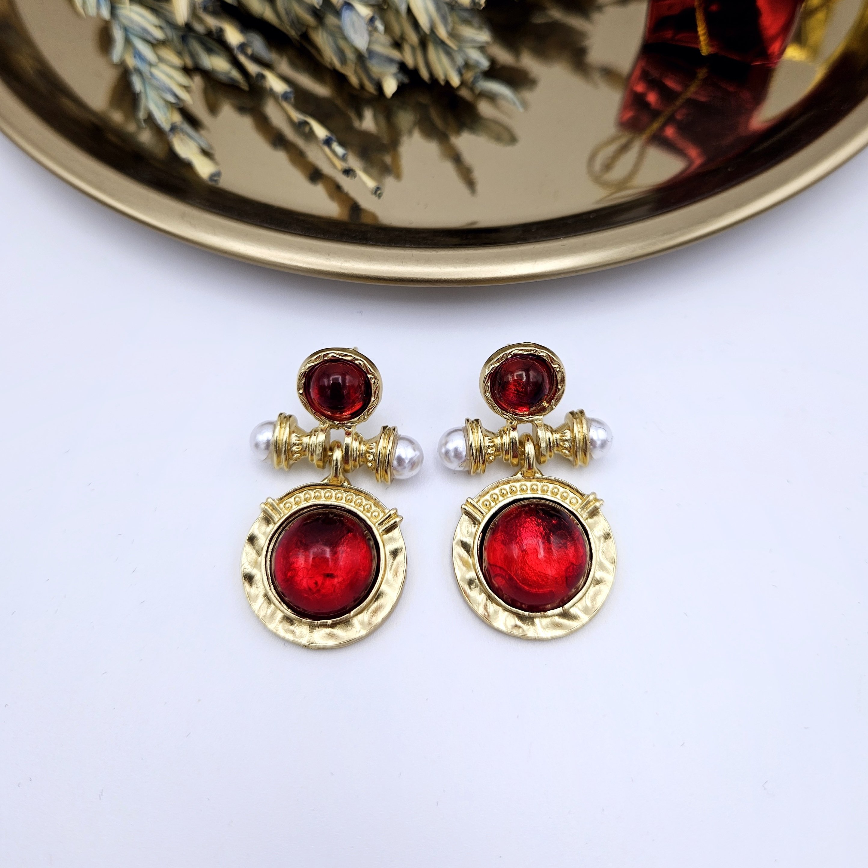 Bordo Vintage Tasarım Küpe