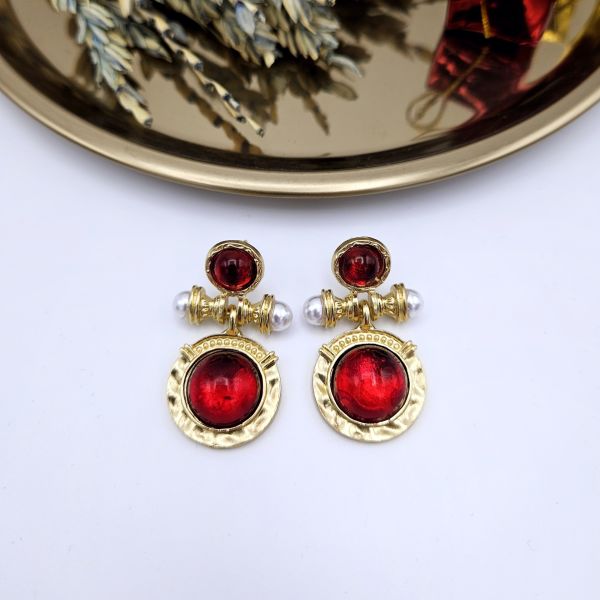 Bordo Vintage Tasarım Küpe